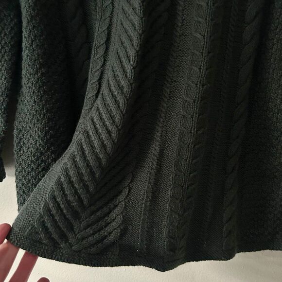 J. Jill Forest Green Cable Knit Sweater Tunic Size Medium Cotton Wool Blend EUC - Picture 2 of 9